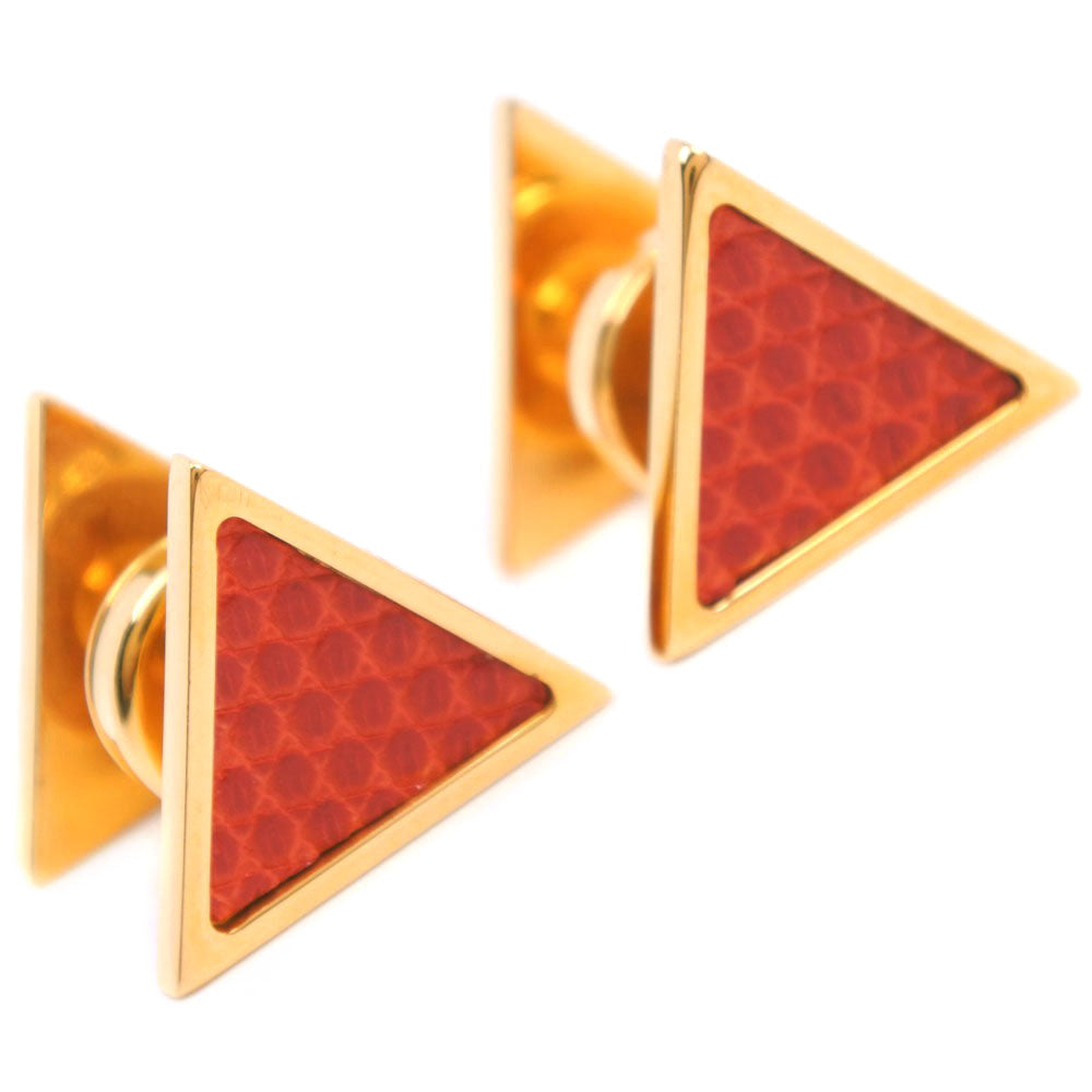 HERMES cuffs Plated Gold , Leather gold triangle mens