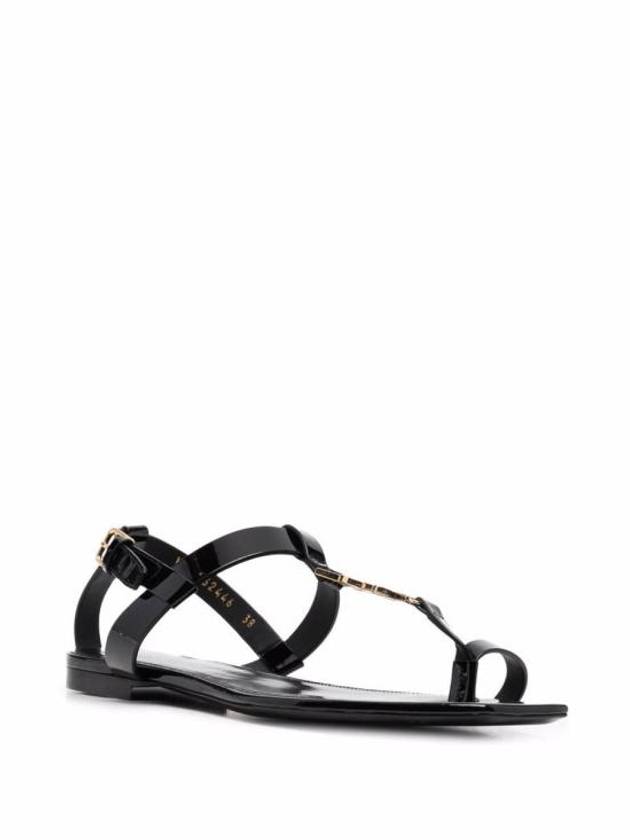 Luxury Saint Laurent Trending 2025 Women's Cassandra Monogram Logo Patent Leather Sandals Black