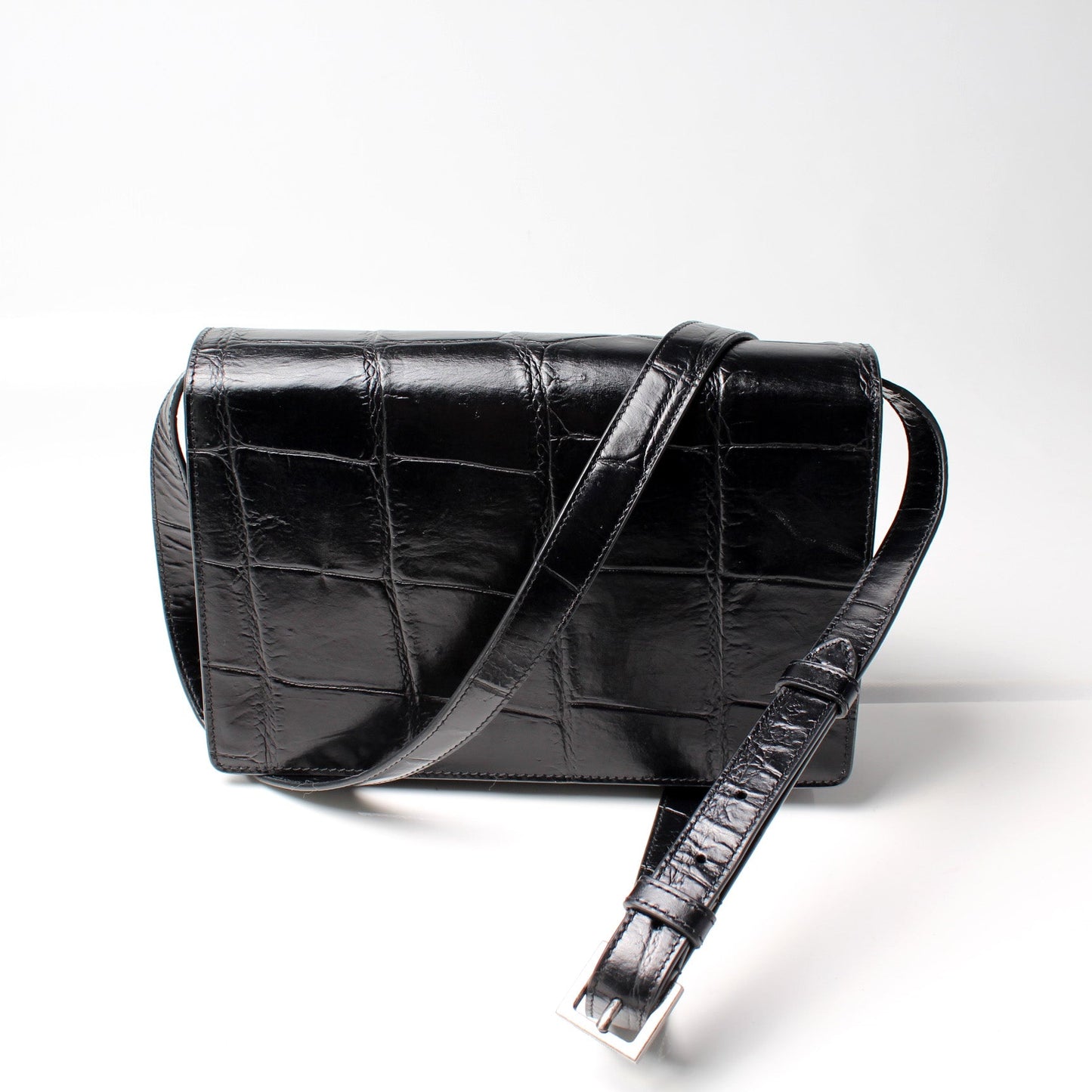 Saint Laurent Bellechasse Croc Embossed Shoulder Medium Bag