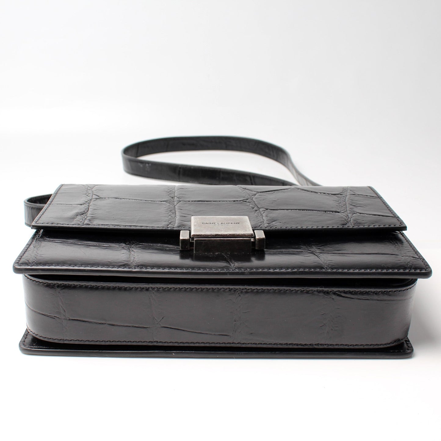 Saint Laurent Bellechasse Croc Embossed Shoulder Medium Bag