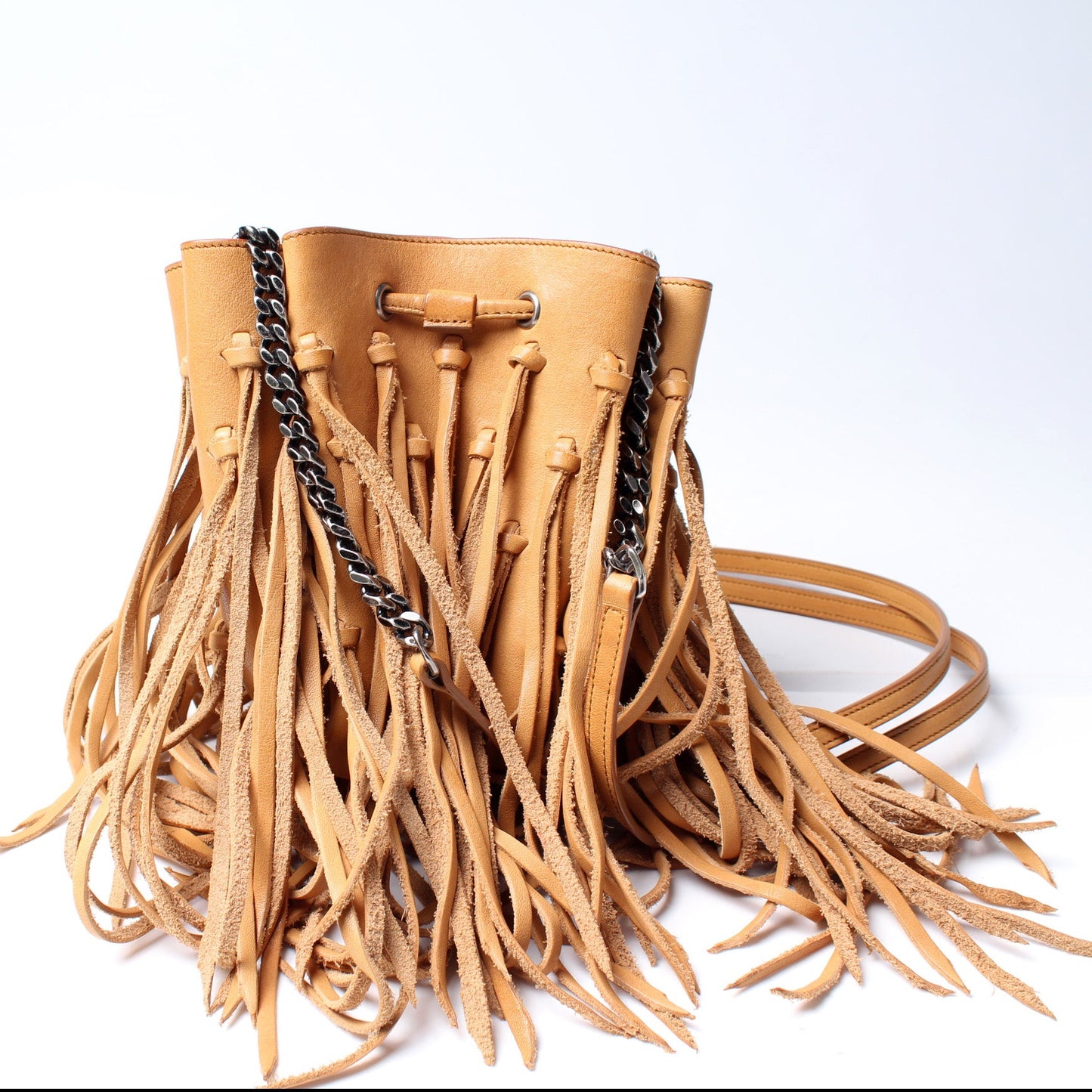 Saint Laurent Mini Bourse Fringe Bucket Bag