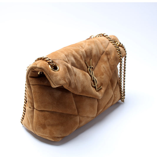 Saint Laurent Puffer Quilted Small Suede Bag