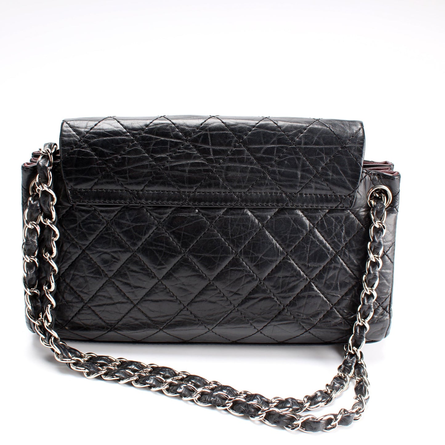 Chanel CC Accordion Double Flap Distressed Calfskin Bag