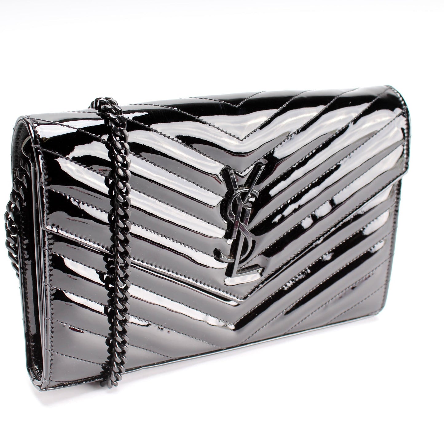 Saint Laurent Cassandre Patent Chain Wallet Bag