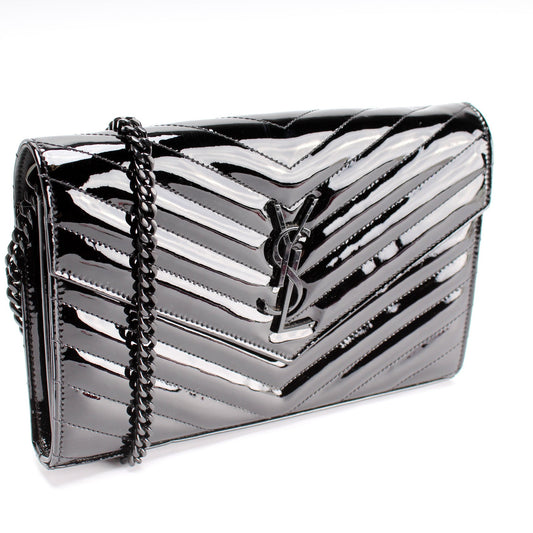 Saint Laurent Cassandre Patent Chain Wallet Bag