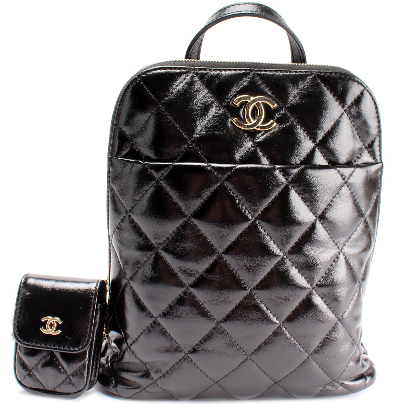 Chanel My Pocket Shiny Leather Backpack With Airpod Case Bag