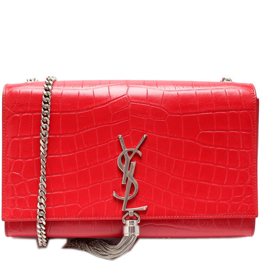 Saint Laurent Kate Tassel Satchel Medium Croc Embossed 354119 Bag