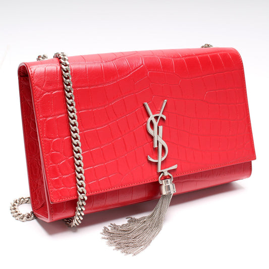 Saint Laurent Kate Tassel Satchel Medium Croc Embossed 354119 Bag