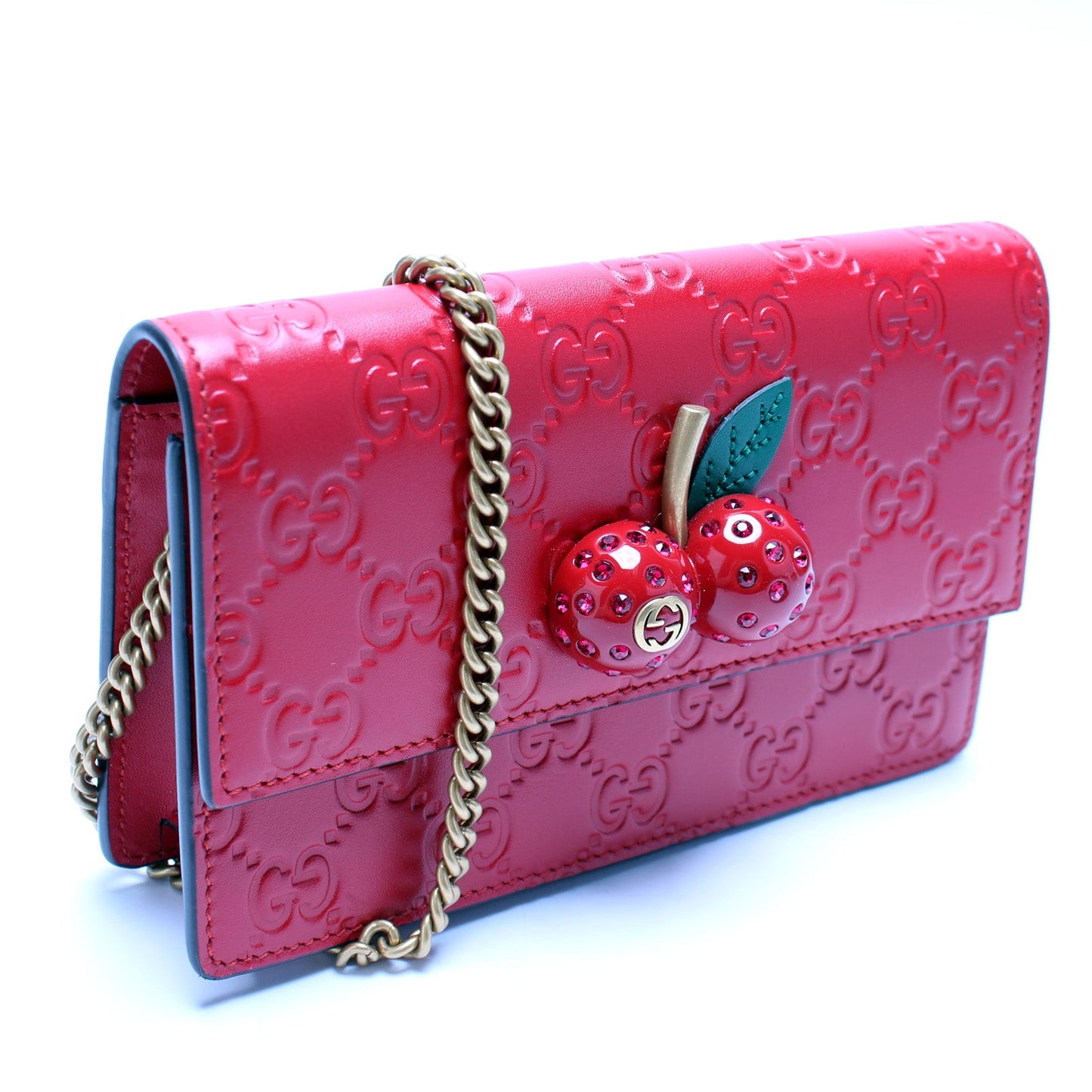 Gucci 481291 GG Leather Cherries Mini Chain Bag