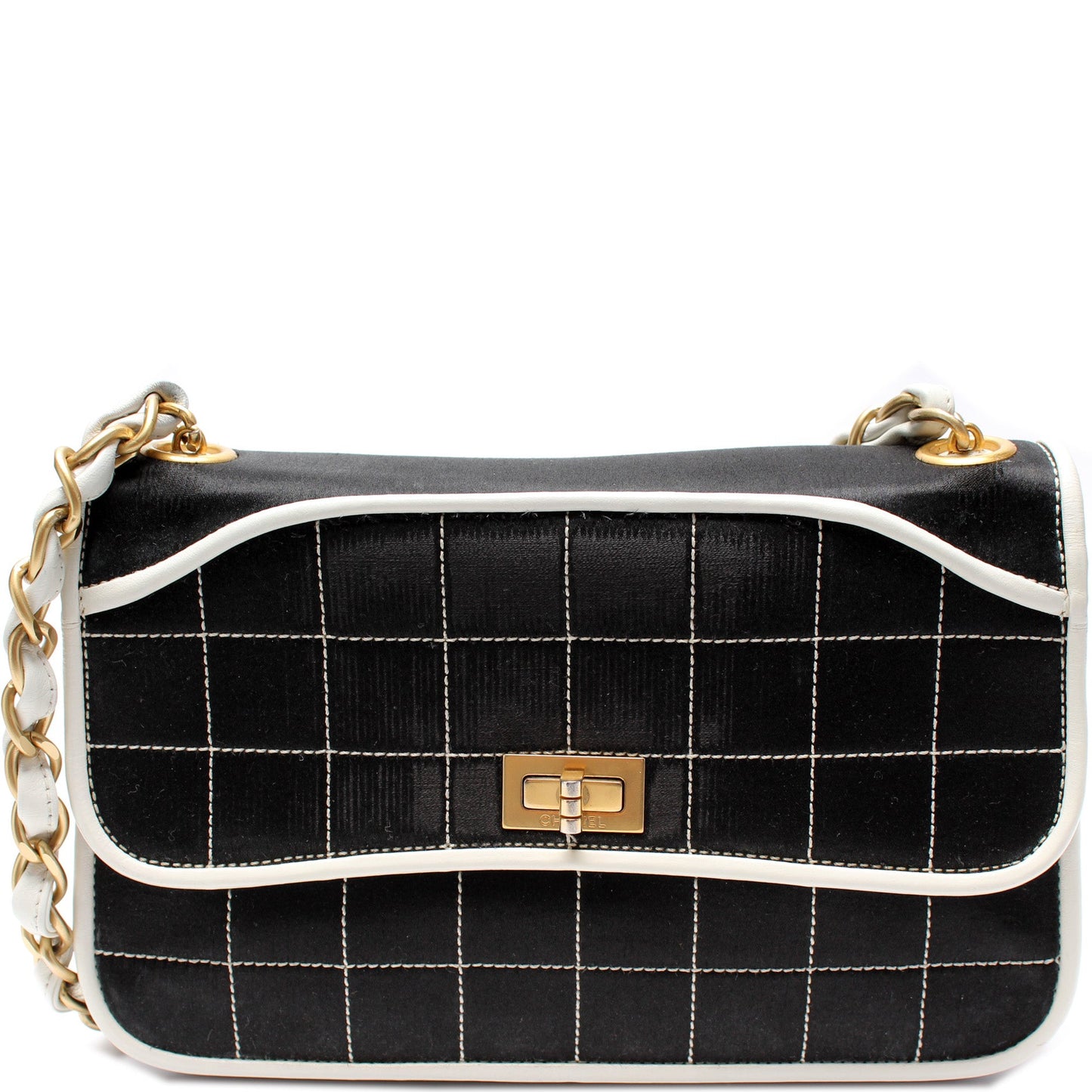 Chanel Mademoiselle Chocolate Bar Satin Flap Bag