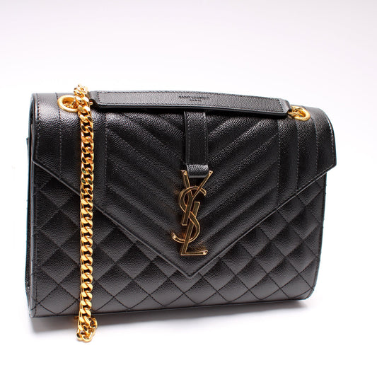 Saint Laurent Grain De Monogram Triquilt Medium Satchel 600185 Bag