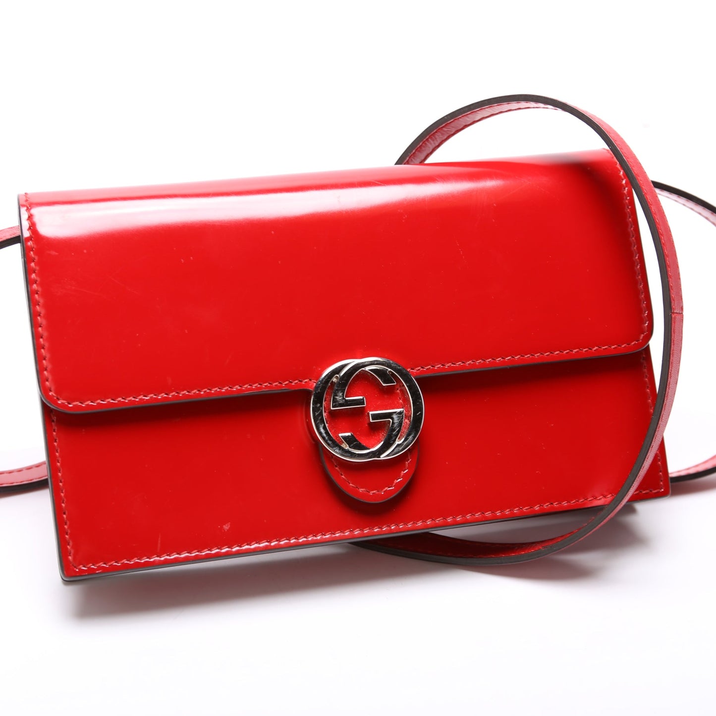 Gucci 369664 Interlocking G Patent Leather Icon Wallet Crossbody Bag