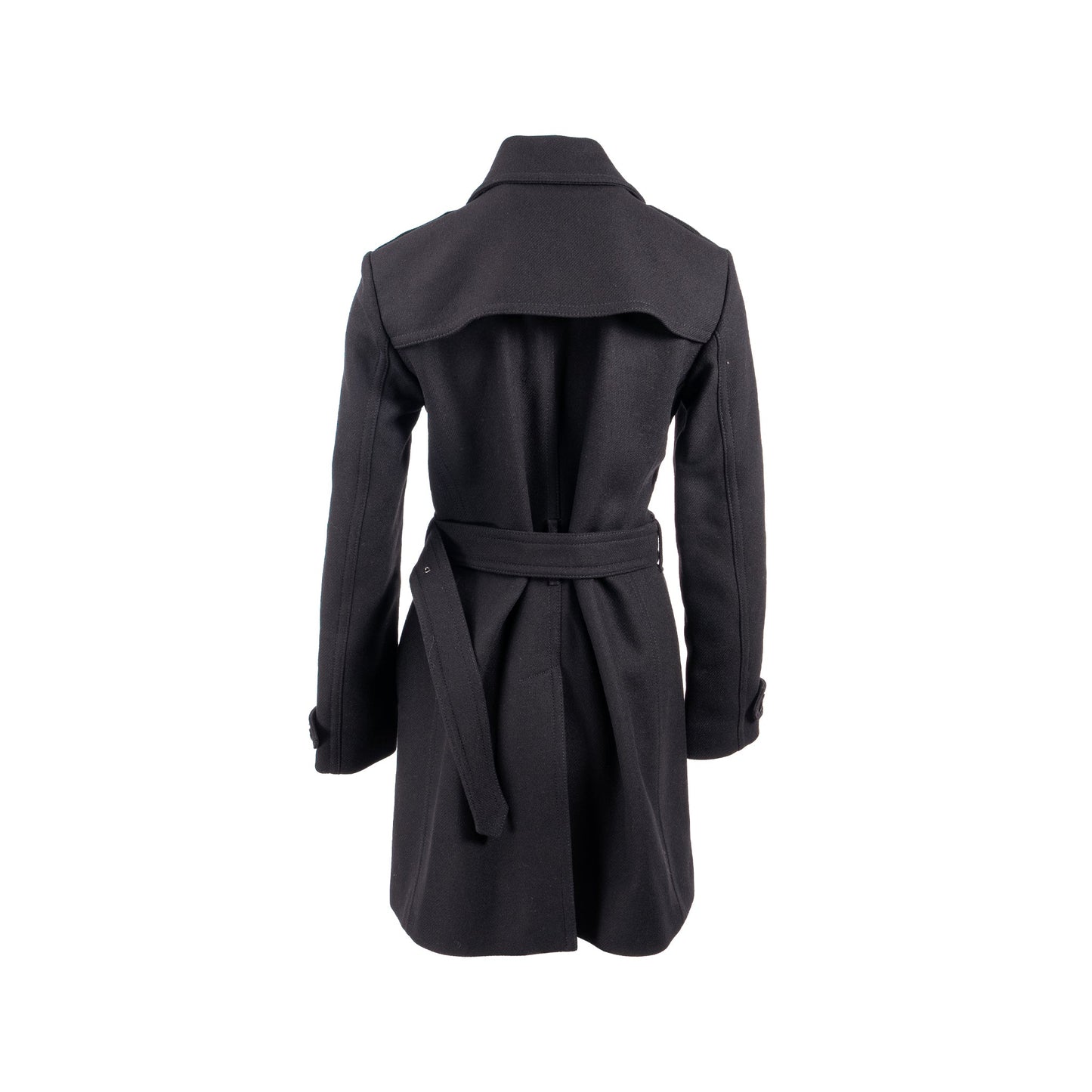 Burberry Size 10 Double Breasted Belted-Waist Coat Virgin Wool Black