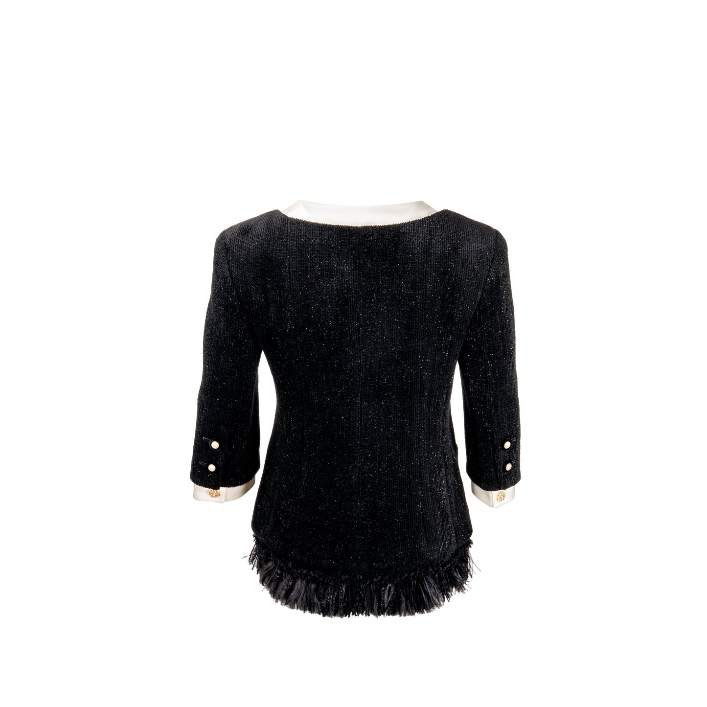 Chanel Size 36 20A Runway Matiers Dâart Feather Trim Jacket Wool black
