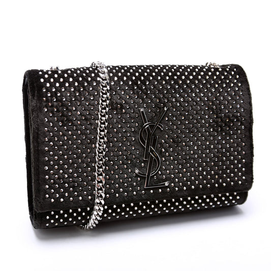 Saint Laurent Kate Satchel Small Velvet Rhinestone 471286 Bag