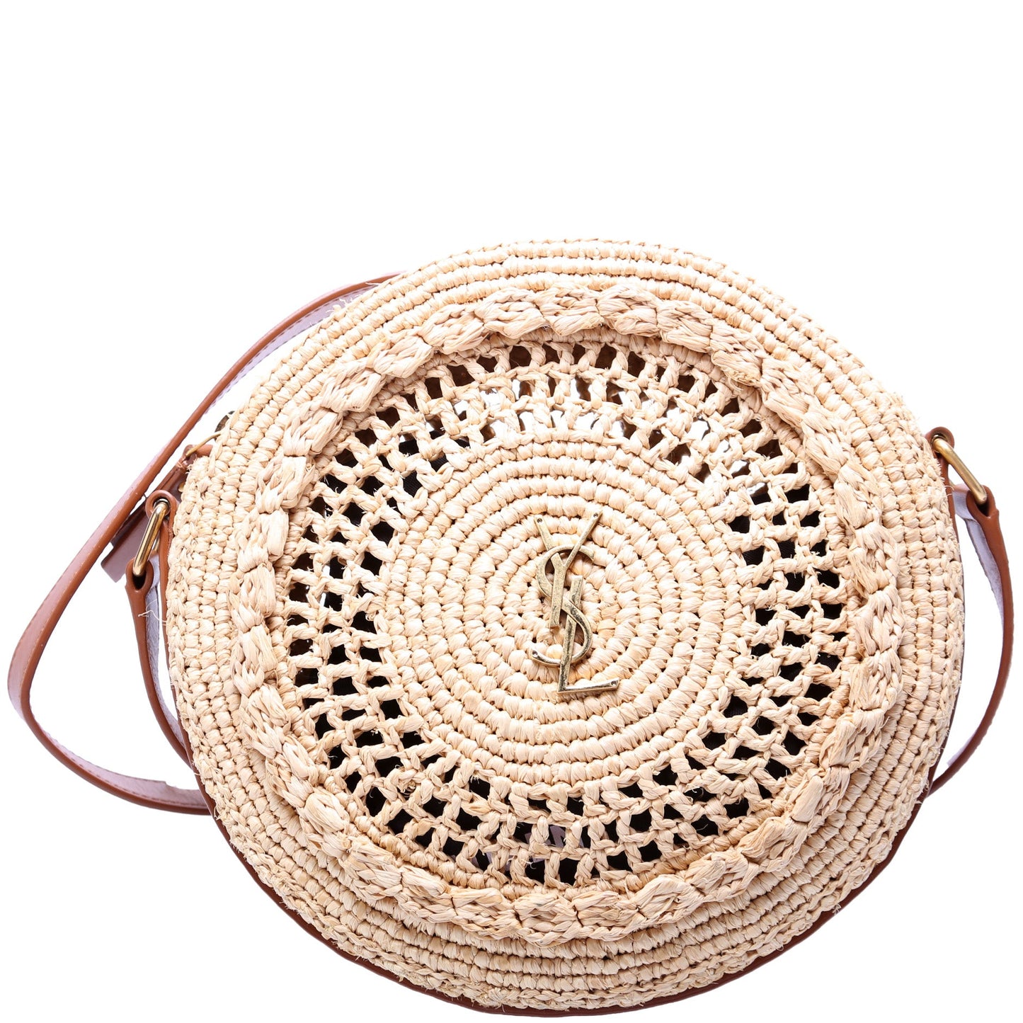 Saint Laurent Raffia Woven Sac Round Crossbody Bag