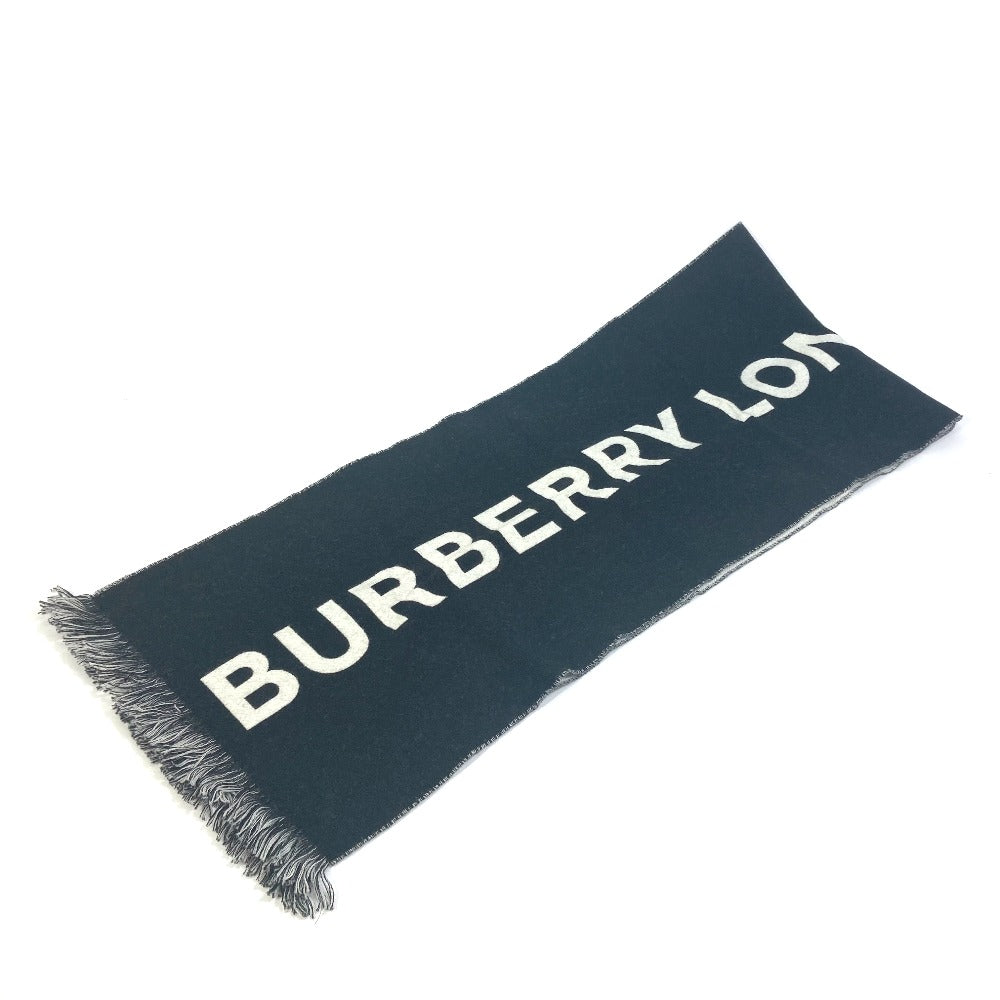 BURBERRY Scarf 80085081 wool Black x white Two-tone fringe scarf Women