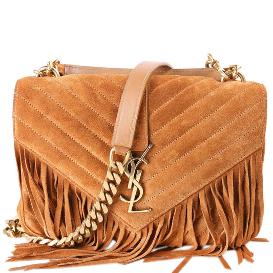 Saint Laurent College Medium Suede Fringe 531705 Bag