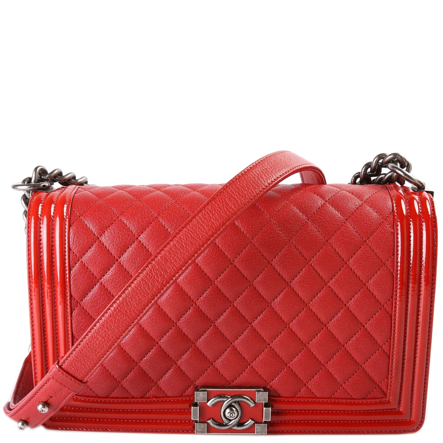 Chanel Boy Flap Medium New Goatskin/Patent 21-24M Bag