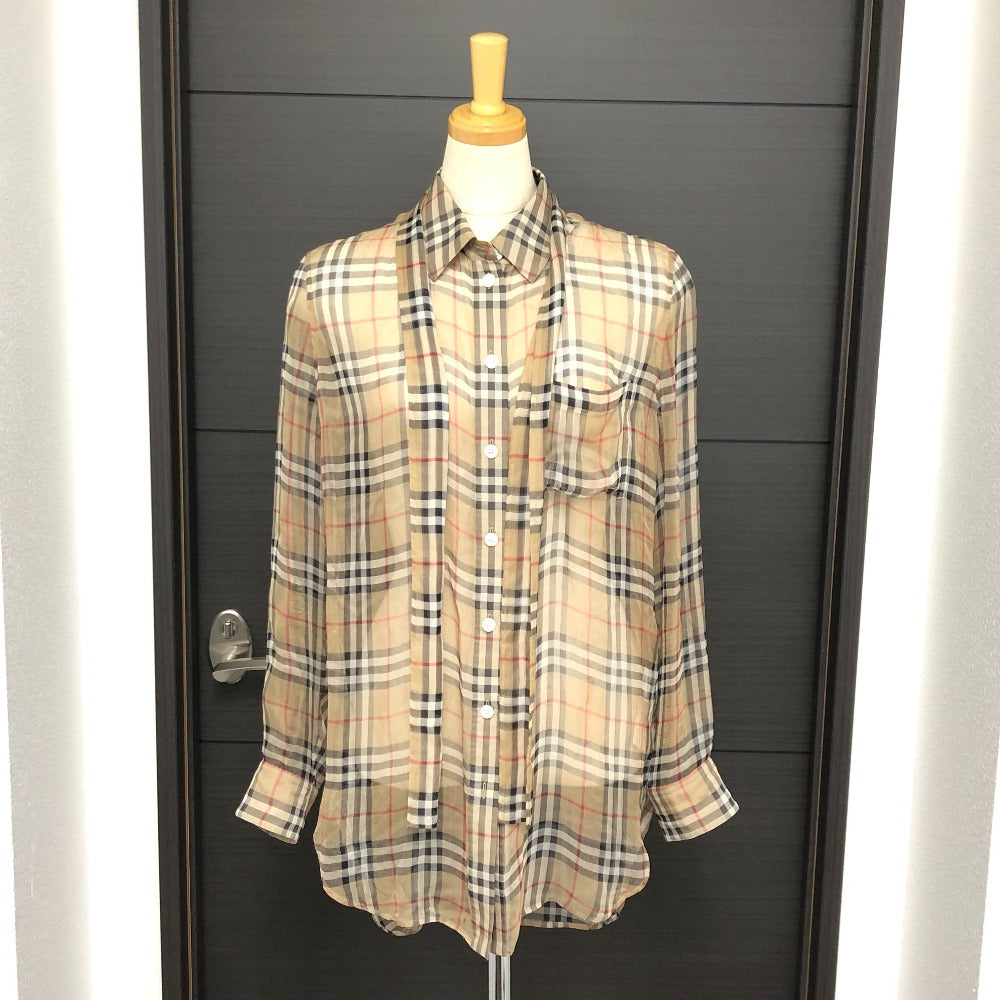 BURBERRY Long sleeve shirt cotton beige Check Pattern See-through Women 38