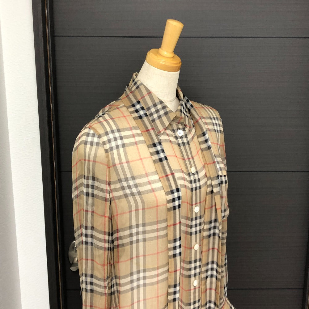 BURBERRY Long sleeve shirt cotton beige Check Pattern See-through Women 38