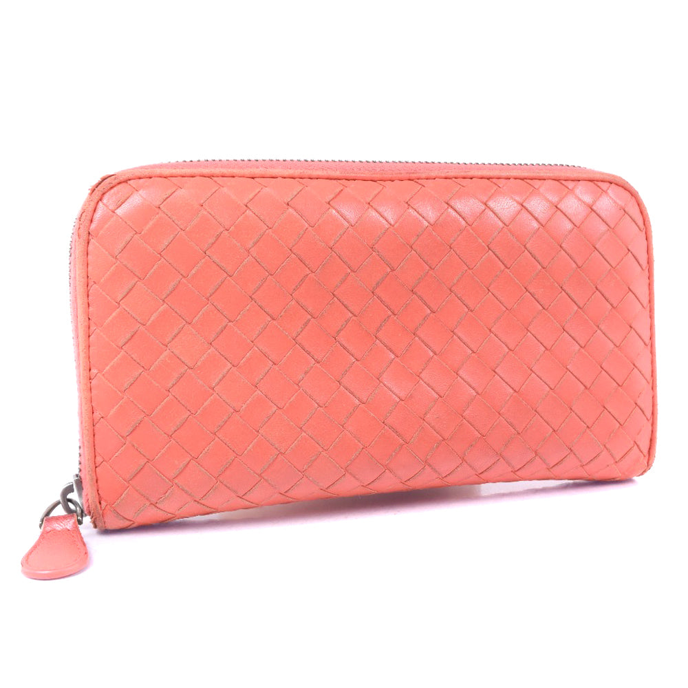 BOTTEGAVENETA Long Wallet Purse lambskin Red/pink INTRECCIATO Zip Around Women