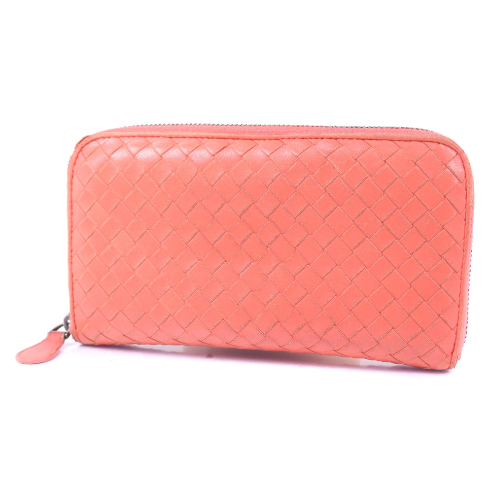 BOTTEGAVENETA Long Wallet Purse lambskin Red/pink INTRECCIATO Zip Around Women