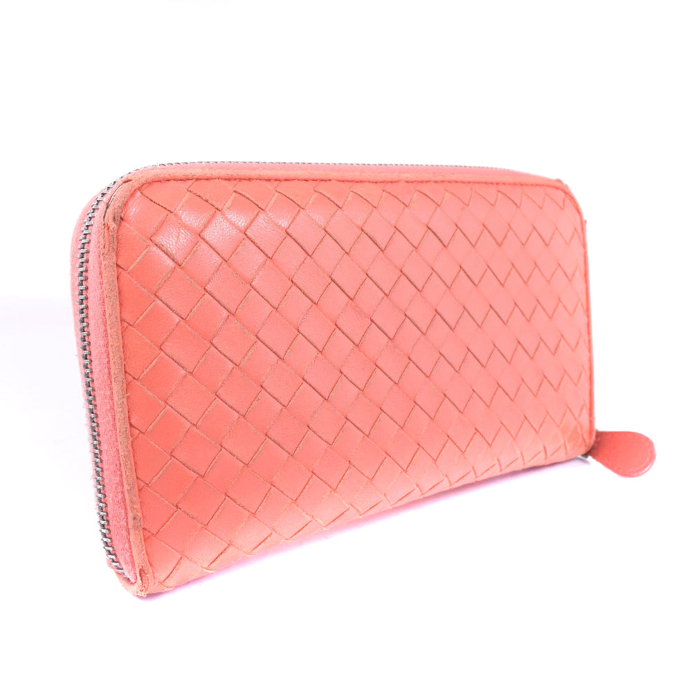 BOTTEGAVENETA Long Wallet Purse lambskin Red/pink INTRECCIATO Zip Around Women