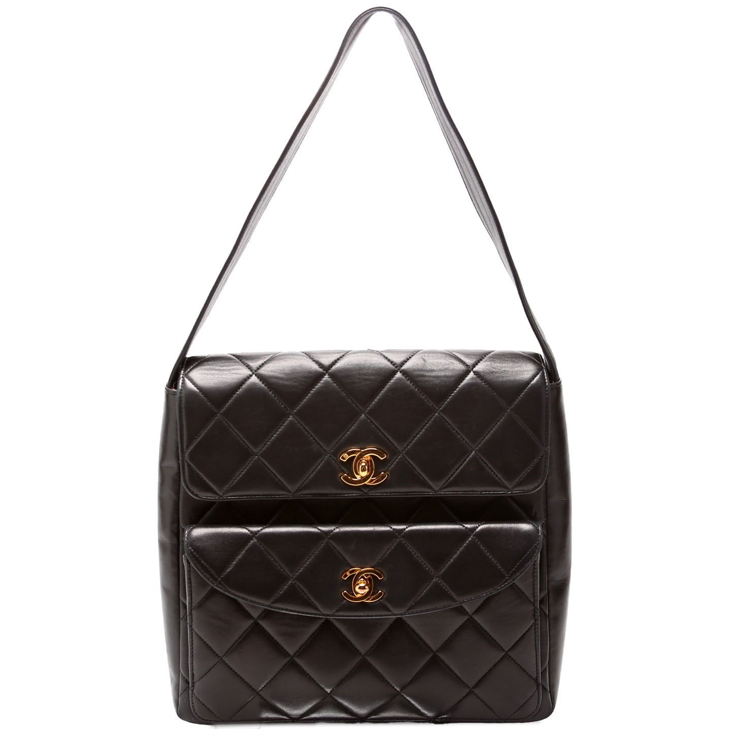 Chanel Double Turnlock Vintage Shoulder Lambskin Bag