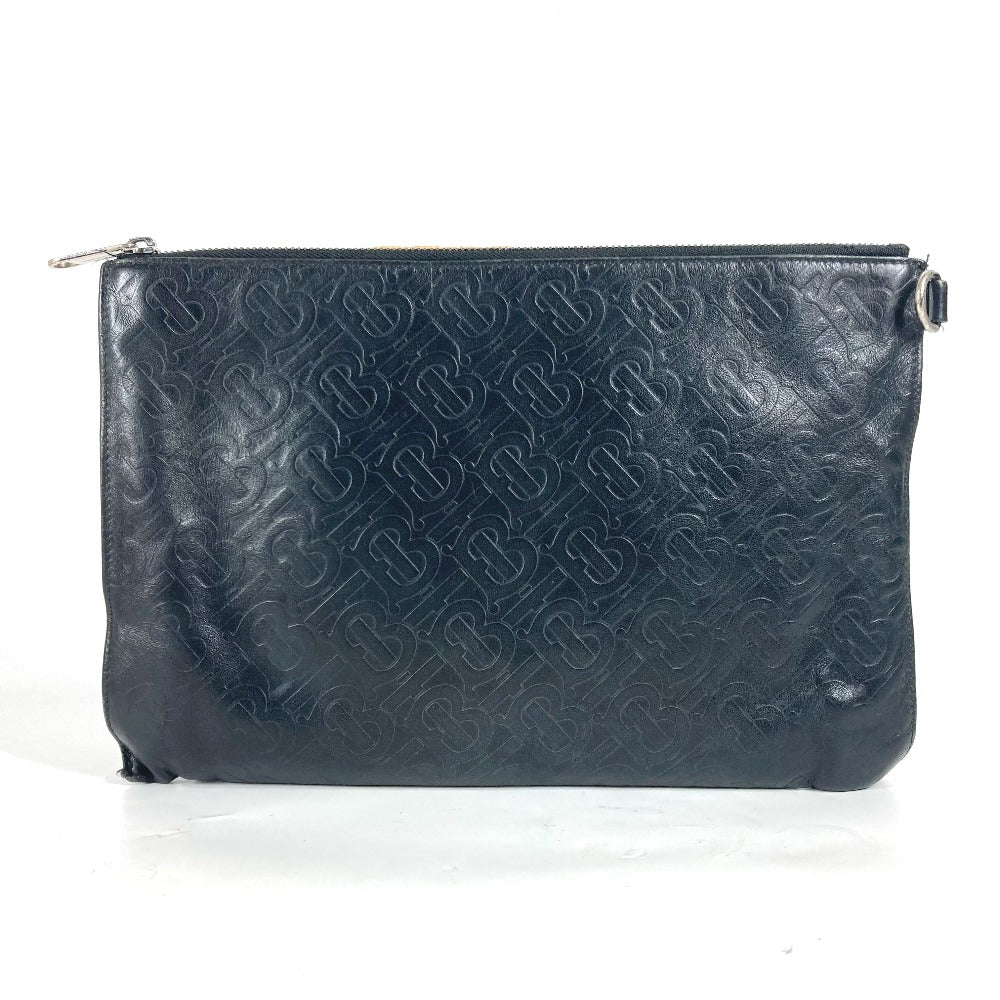BURBERRY Clutch bag leather black TB logo mens