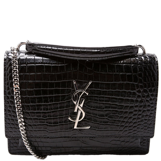 Saint Laurent Sunset Croc Embossed Chain Wallet 33026 Bag