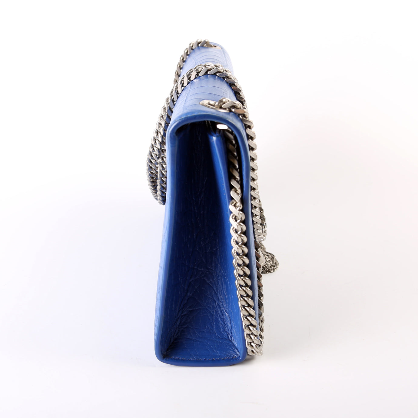 Saint Laurent Kate Tassel Satchel Medium Croc Embossed 354119 Blue Bag