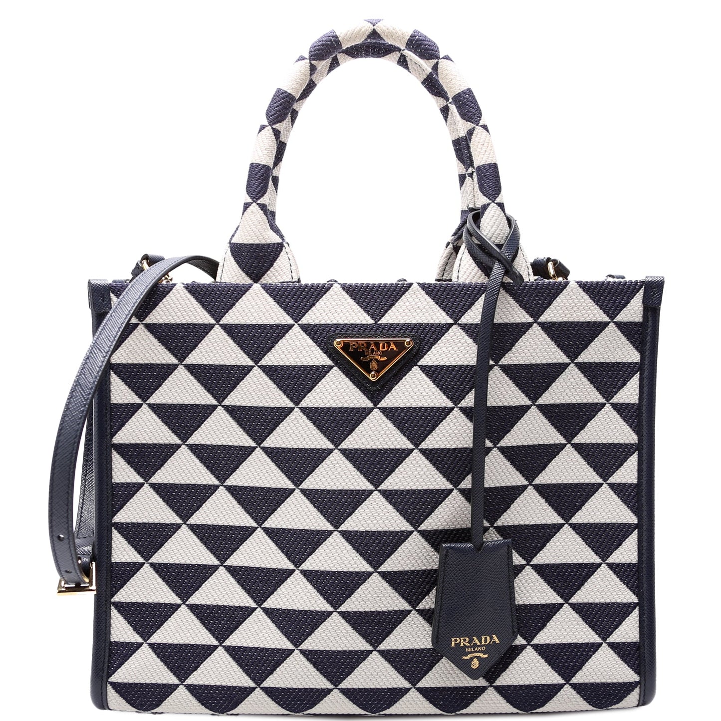Prada 1BA354 Jacquard Triangle Canvas Symbole Small HandBlue Bag