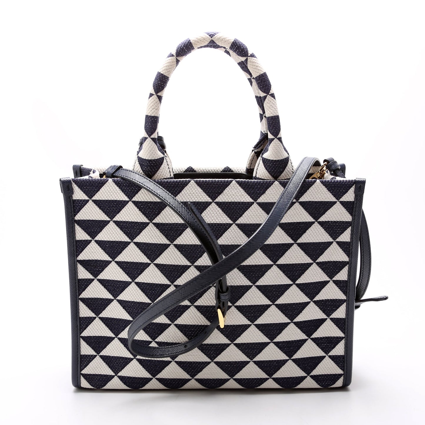 Prada 1BA354 Jacquard Triangle Canvas Symbole Small HandBlue Bag