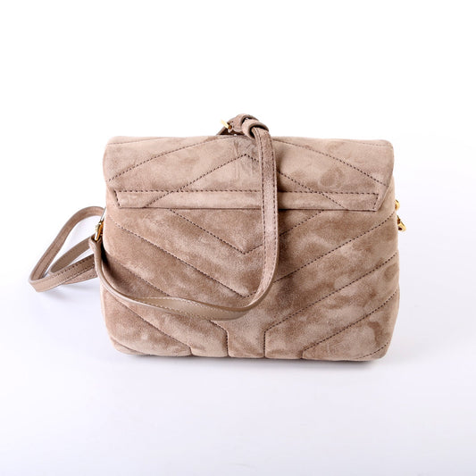 Saint Laurent Loulou Suede Satchel Toy Crossbody Taupe Bag