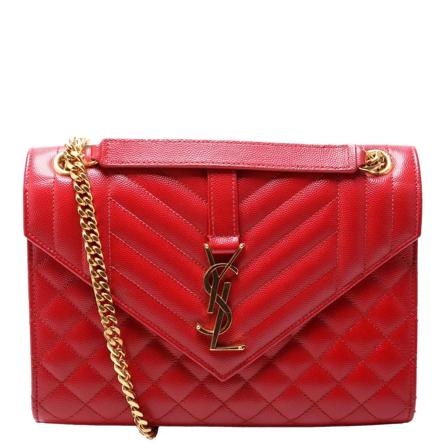 Saint Laurent Envelope Medium Grain De Triquilt Red Bag