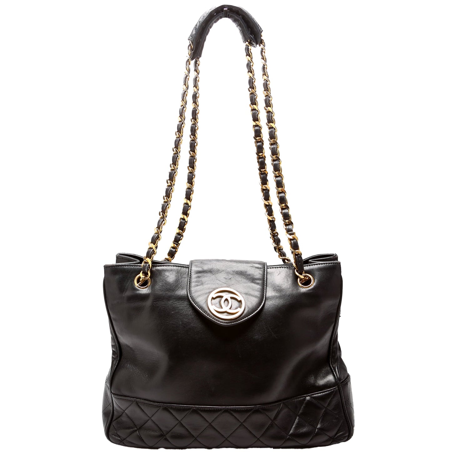 Chanel CC Quilted Lambskin Chain Shopper Vintage 1M Black Bag