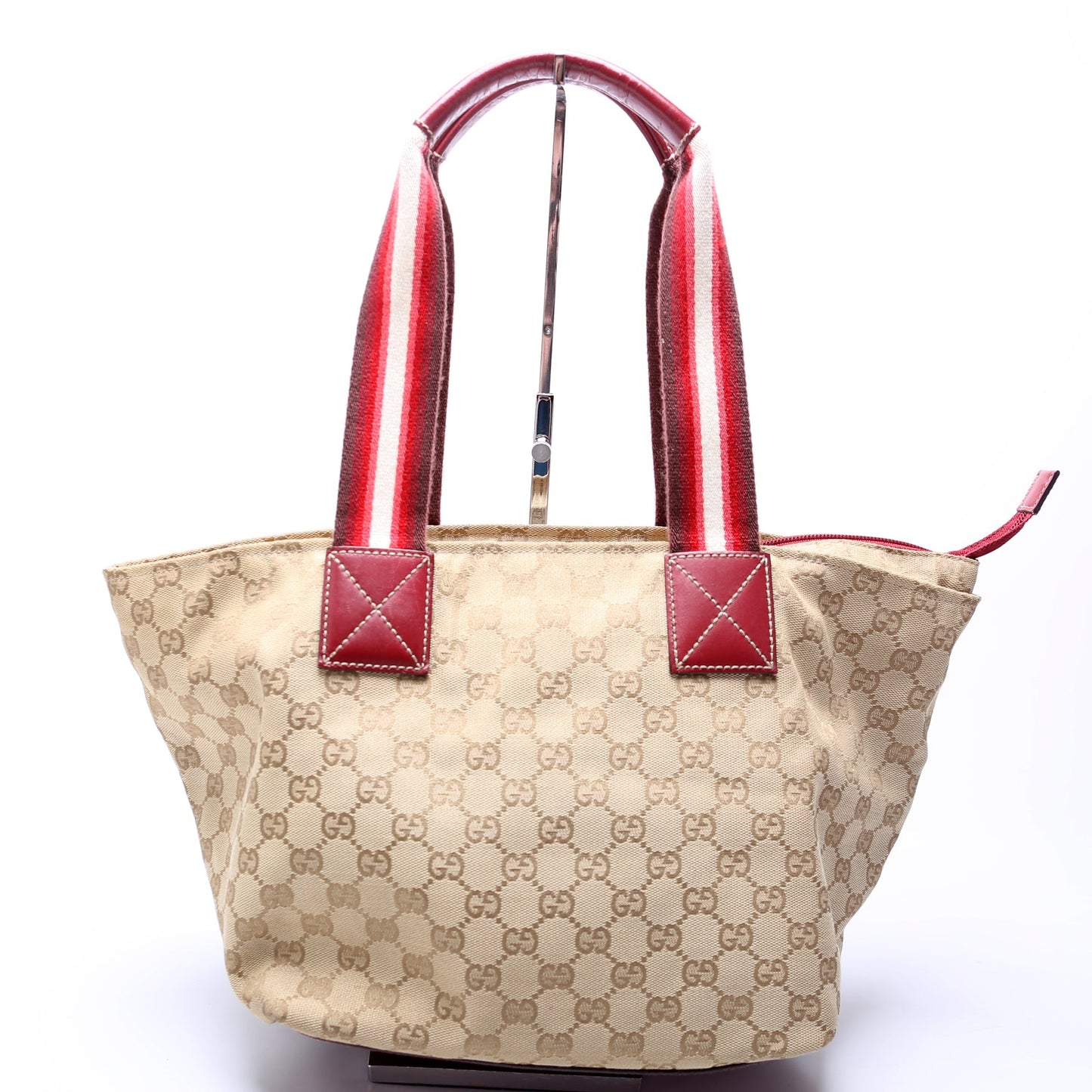 Gucci 131230 GG Canvas Web Bucket Tote Red Bag