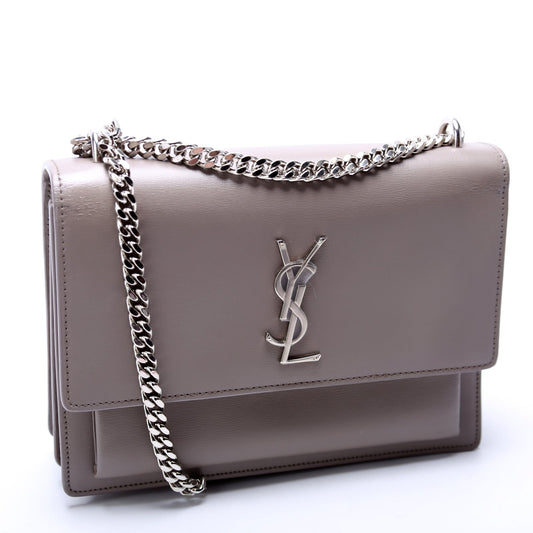 Saint Laurent Sunset Medium Smooth Leather Grey Bag