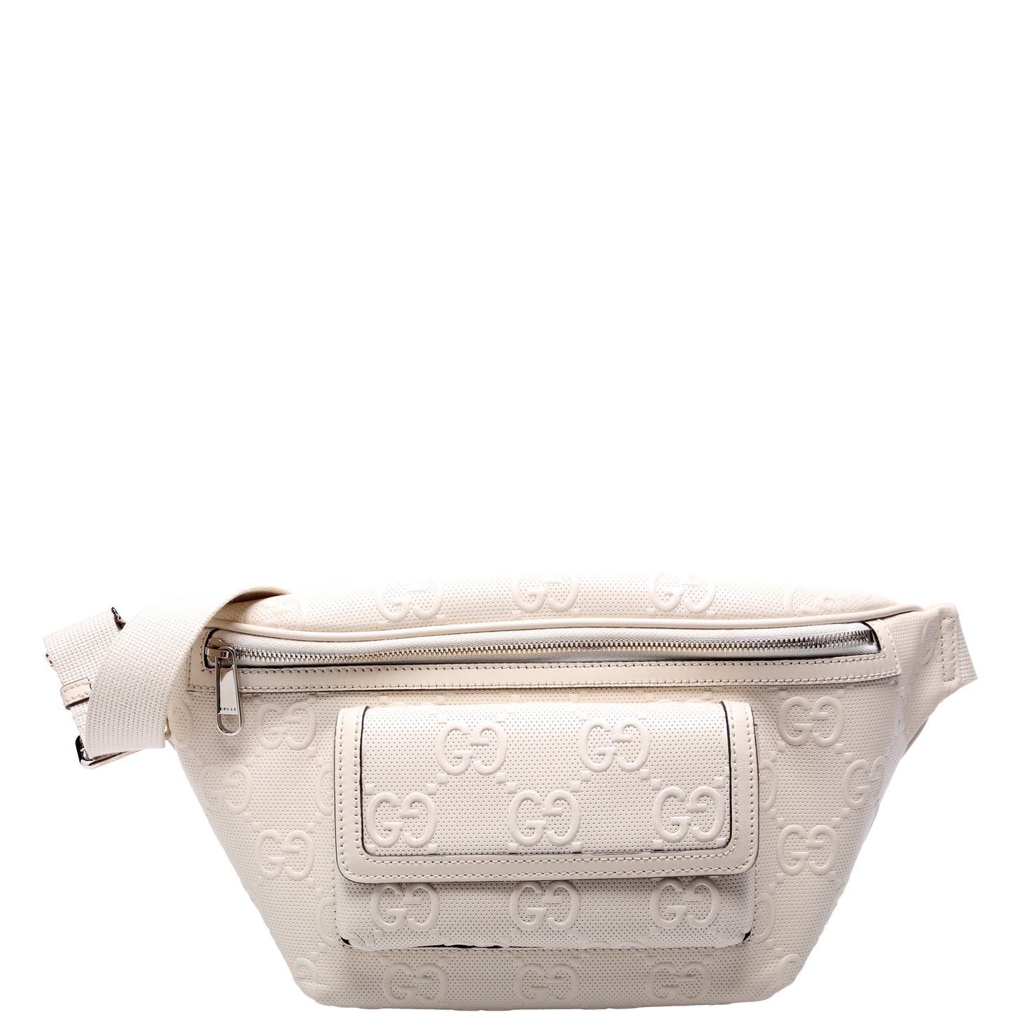 Gucci 645093 Embossed GG Leather Pocket Belt Cream Bag
