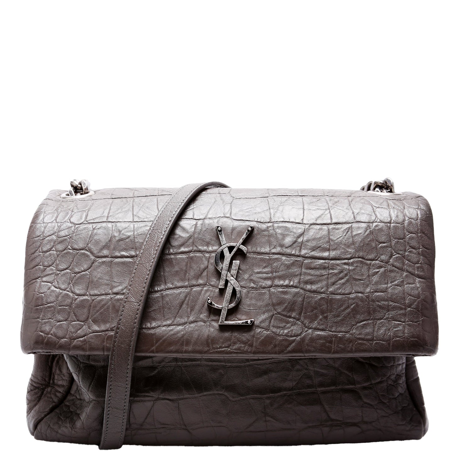 Saint Laurent West Hollywood Medium Crocodile Embossed 620663 Brown Bag