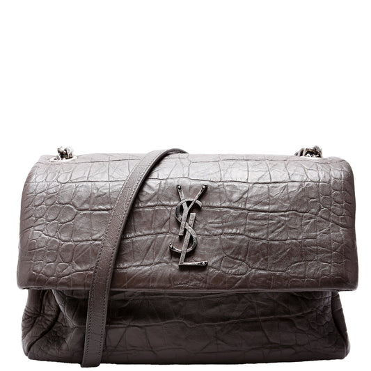 Saint Laurent West Hollywood Medium Crocodile Embossed 620663 Brown Bag