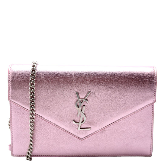 Saint Laurent Envelope Chain Wallet Metallic Calfskin 402031 Purple Bag