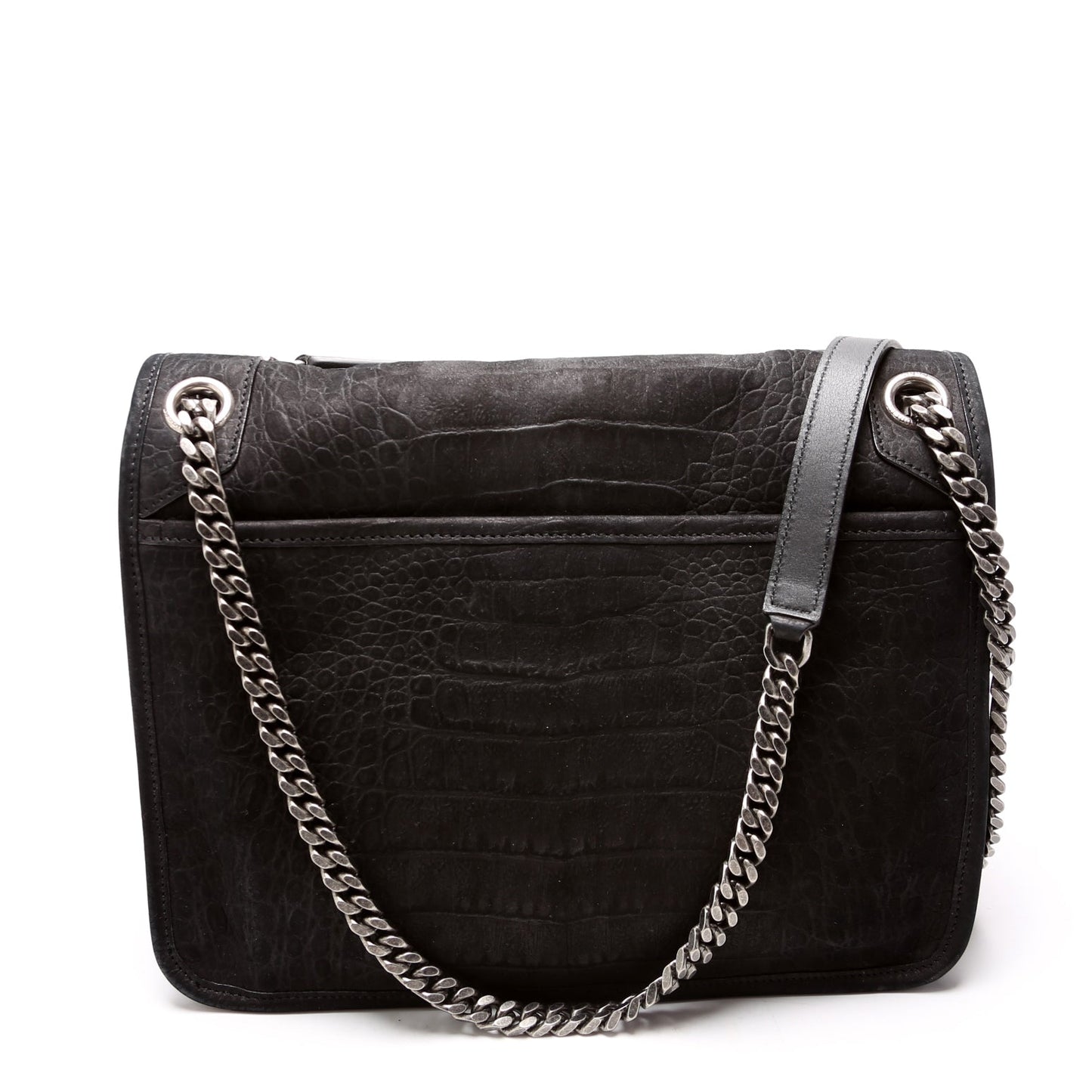 Saint Laurent Crocodile Embossed Nubuck Niki Medium Satchel Black Bag