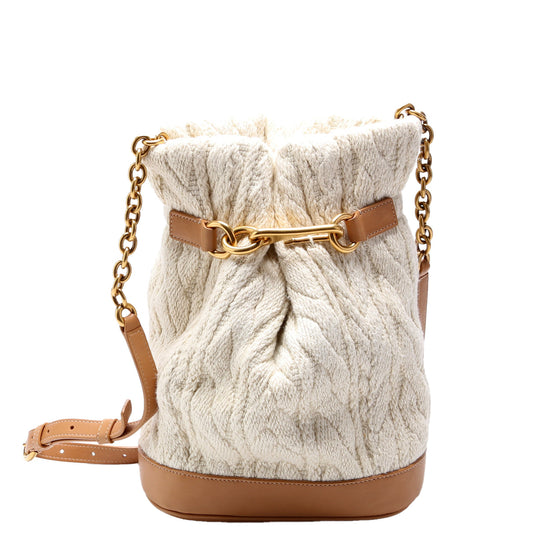 Saint Laurent Le Maillon Bucket Knit/Calfskin Beige Bag