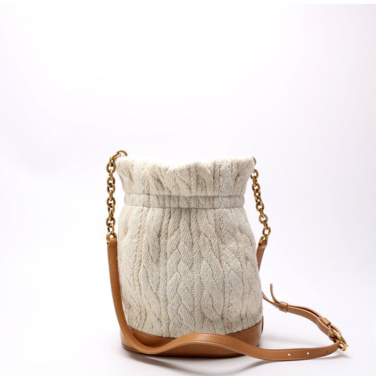 Saint Laurent Le Maillon Bucket Knit/Calfskin Beige Bag