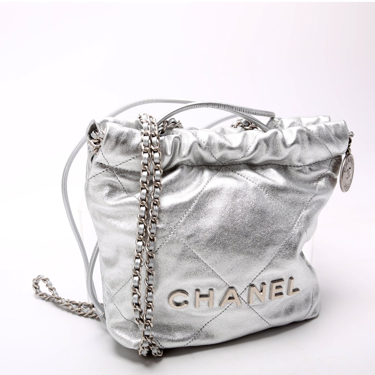 Chanel 22 Mini Metallic Calfskin RFID Silver Bag