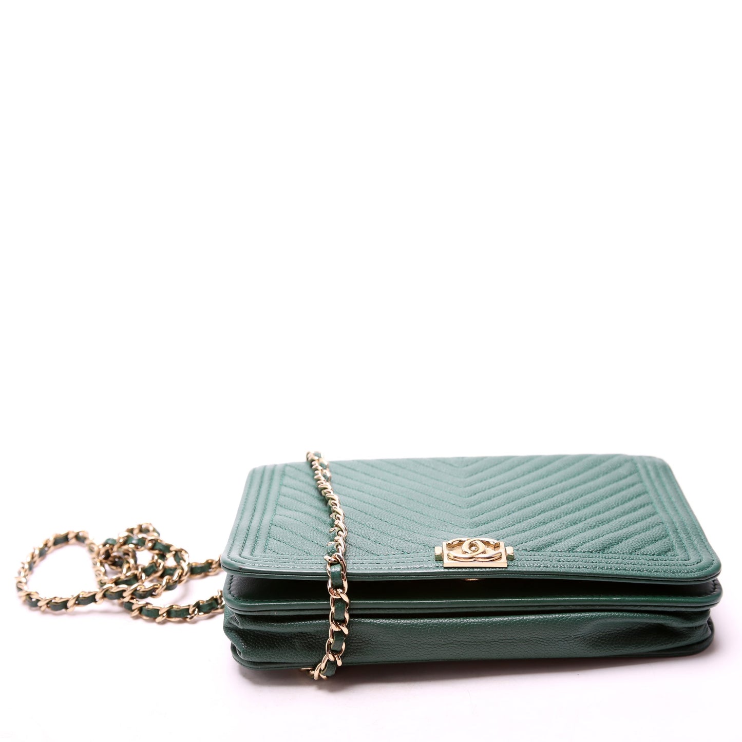 Chanel Wallet On Chain Boy Chevron Caviar Leather Green Bag