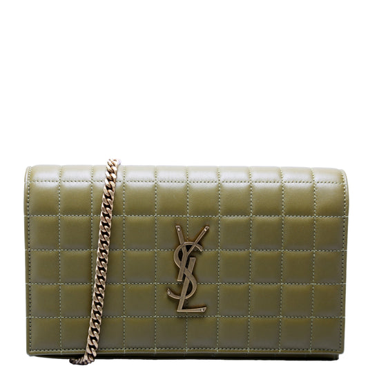 Saint Laurent Cassandra Chain Wallet Quilted Lambskin 743346 Green Bag