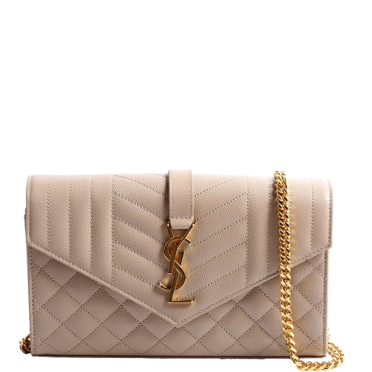 Saint Laurent Triquilt Grain De Poudre Chain Wallet 620280 Tan Bag